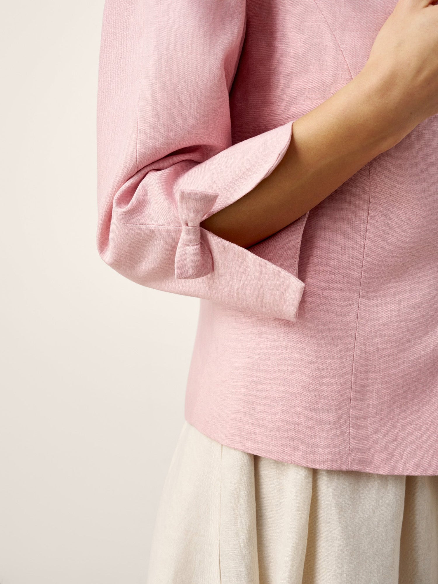 100% Linen Bow Cuff Stand Collar Jacket FINOLA - Glamourous Grace