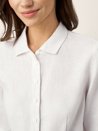 100% Linen Small Collar Curved Hem Tailored Shirt AVELINE - Glamourous Grace
