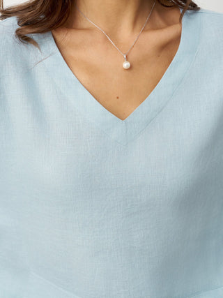 LINTICO 100% linen drop shoulder asymmetric layered hem top, stylish and breathable linen shirt for casual wear