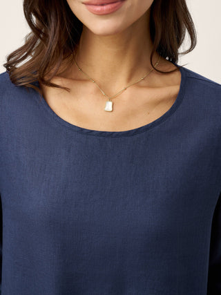 100% Linen Relaxed Back Button Top with Tab Sleeves SYLVANA - Glamourous Grace
