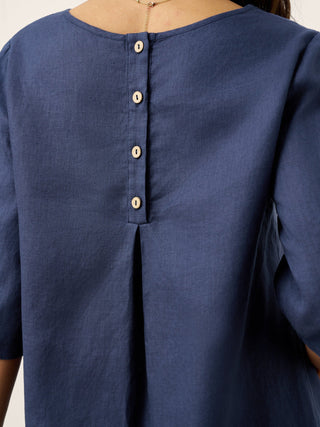 100% Linen Relaxed Back Button Top with Tab Sleeves SYLVANA - Glamourous Grace