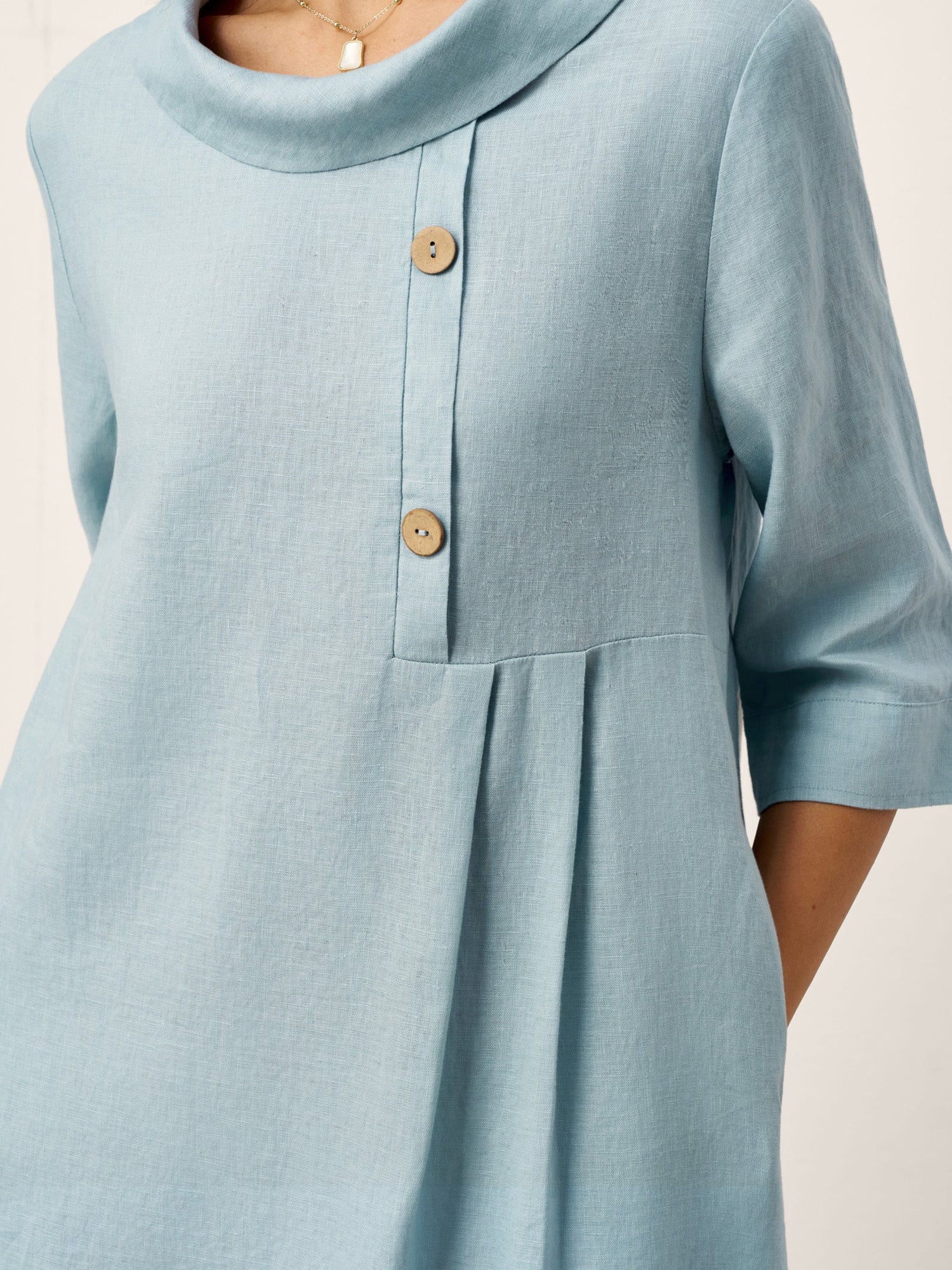 100% Linen Rolled Collar Asymmetric Button Maxi Dress ELARAINE - Glamourous Grace