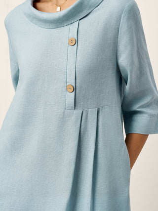 100% Linen Rolled Collar Asymmetric Button Maxi Dress ELARAINE - Glamourous Grace
