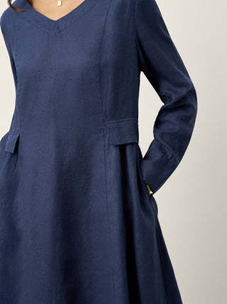 100% Linen Gathered Waist Flap Detail Midi Dress DIANA - Glamourous Grace