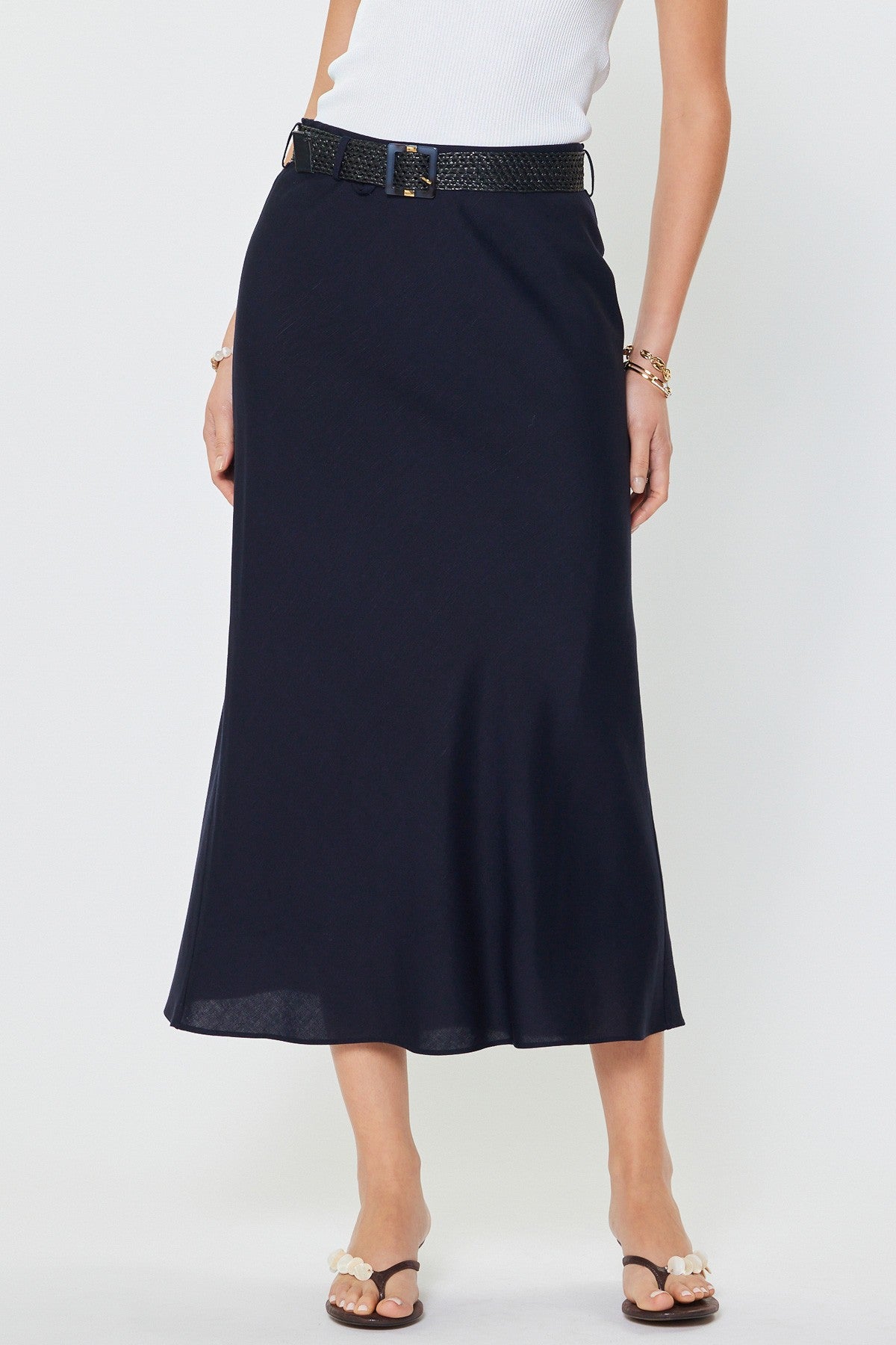 Crystal Linen Blend Maxi Skirt W/raffia Belt - Glamourous Grace
