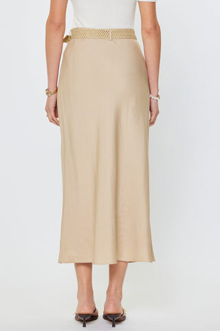 Crystal Linen Blend Maxi Skirt W/raffia Belt - Glamourous Grace
