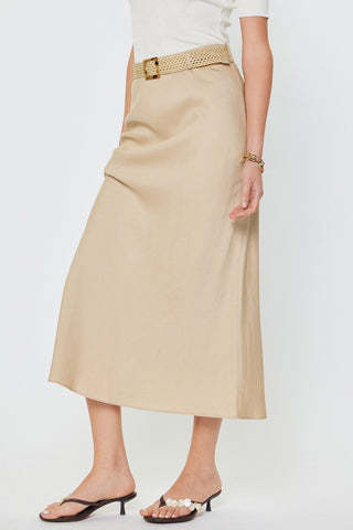 Crystal Linen Blend Maxi Skirt W/raffia Belt - Glamourous Grace