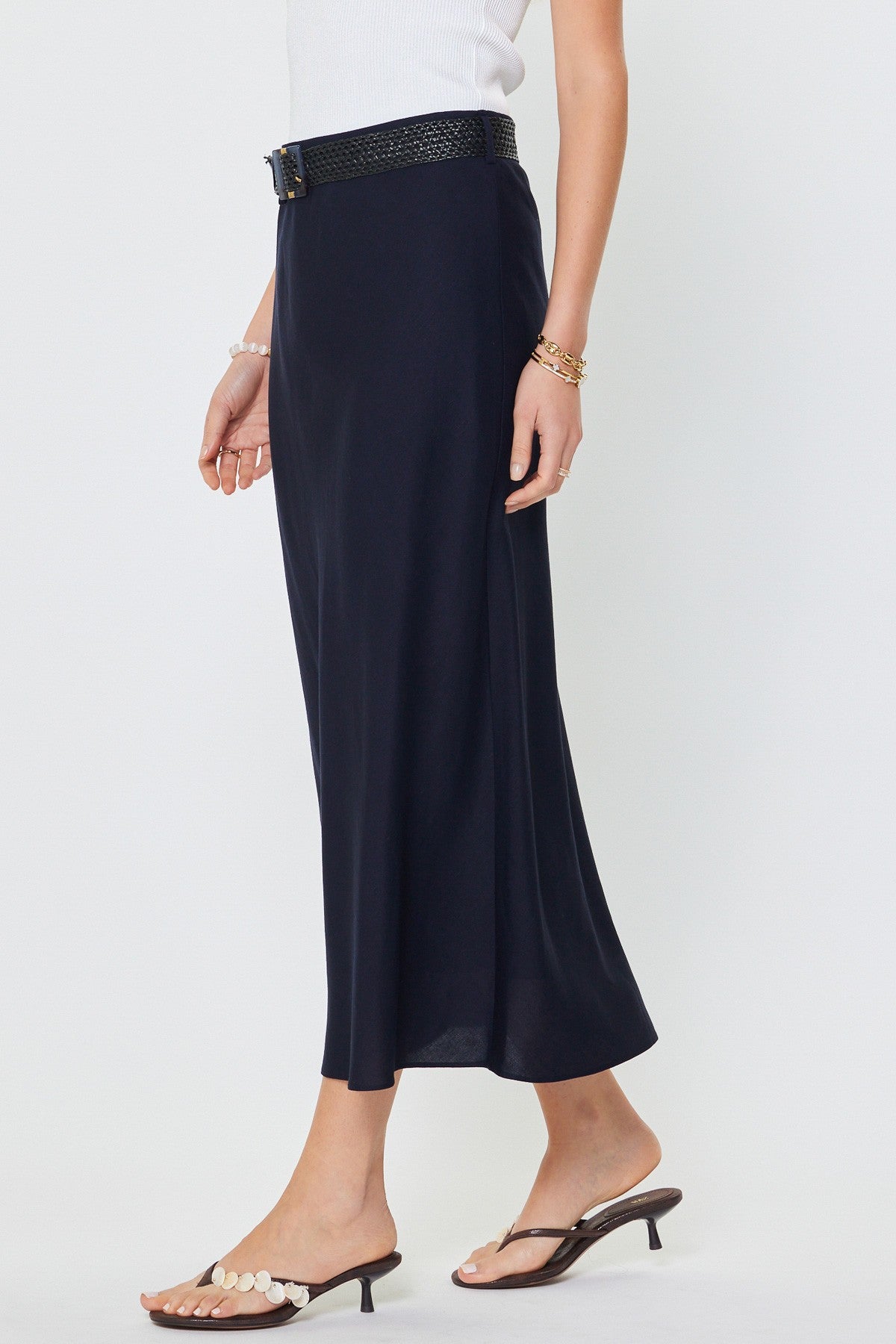 Crystal Linen Blend Maxi Skirt W/raffia Belt - Glamourous Grace