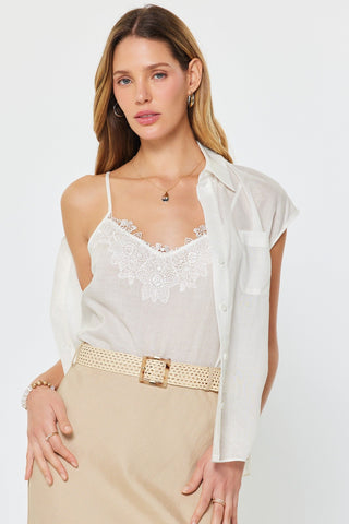 Yelena Short Sleeve And Lace Cami Top Set
