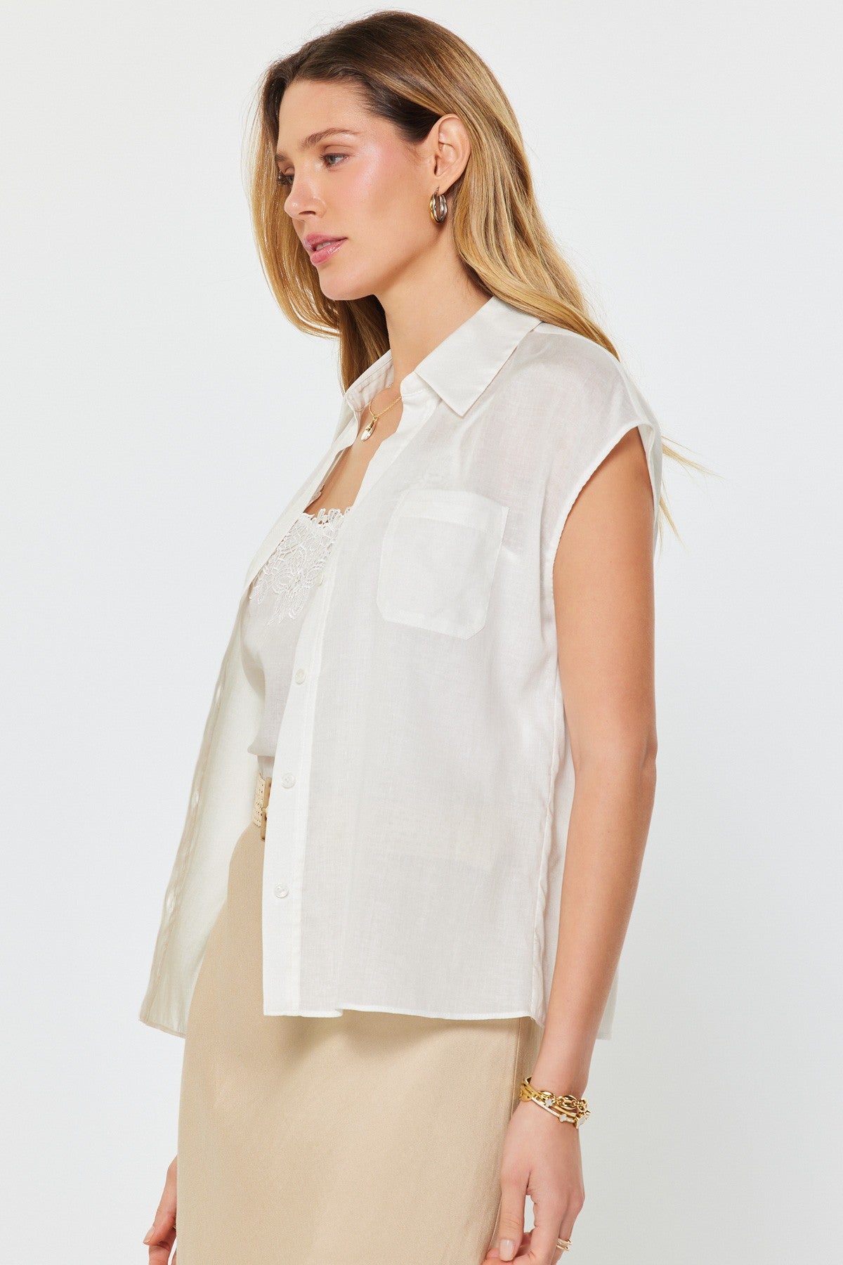 Yelena Short Sleeve And Lace Cami Top Set