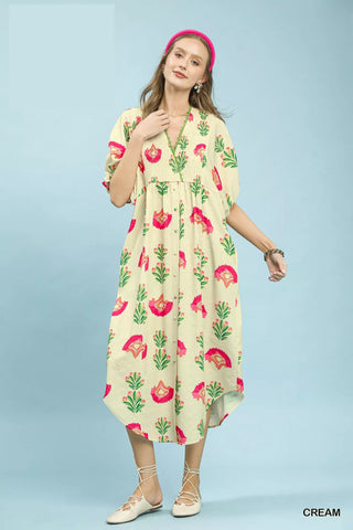 Umgee Abstract Print V-Neck Midi Dress - Glamourous Grace
