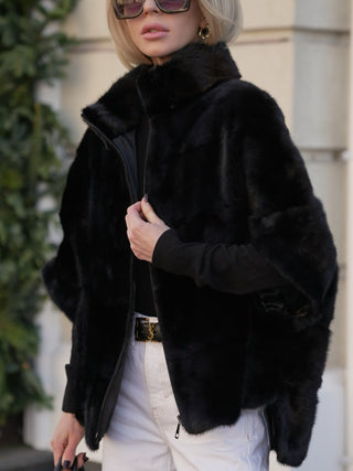 Genuine Scandinavian Mink Fur Poncho in Black