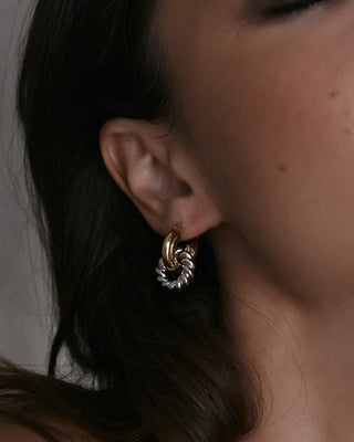 Two-Tone Rope Interlock Hoop Earrings