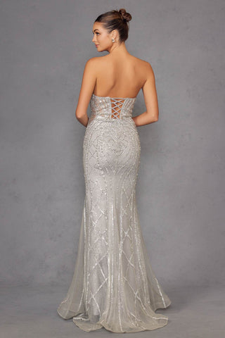 Juliet JT2525L Luxury High End Strapless Fitted Evening Gown