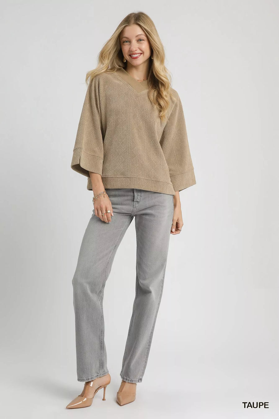 Umgee Textured Knit V-Neck Top - Glamourous Grace