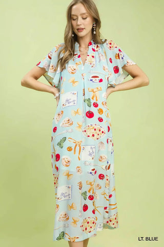 Umgee Abstract Print Flutter Sleeve Midi Dress - Glamourous Grace