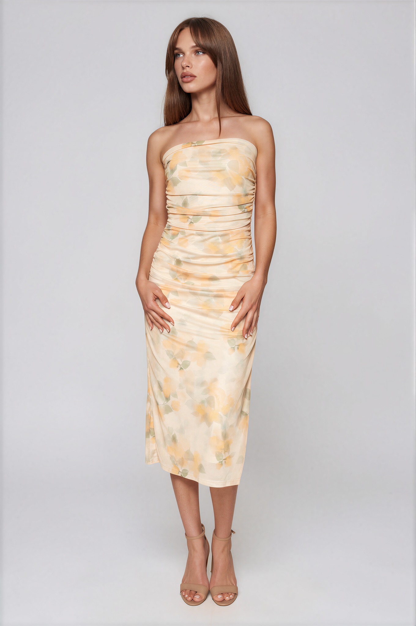 Toni Floral Strapless Midi Dress - Glamourous Grace