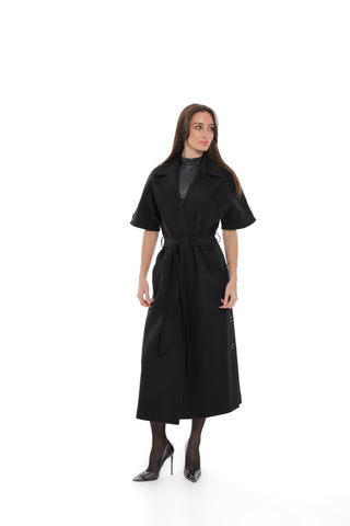 Evelyn Structured Short-Sleeve Coat in Black