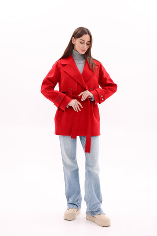 Karina Midi Cashmere Wool Blend Coat In Ruby