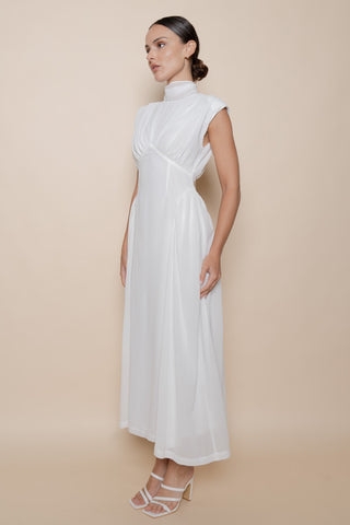 Sasha White Mock Neck Midi Dress