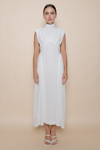 Sasha White Mock Neck Midi Dress