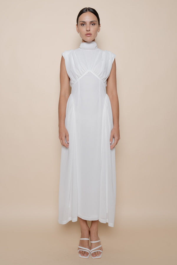 Sasha White Mock Neck Midi Dress - Glamourous Grace