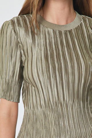 Tanya Olive Pleated Short Sleeve Top
