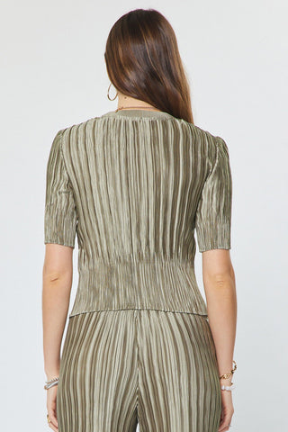 Tanya Olive Pleated Short Sleeve Top