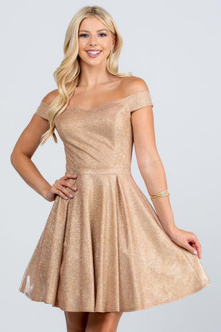 CLEARANCE - La Scala 25759 Short Off the Shoulder Skater Dress Glitter Jacquard (Size S)
