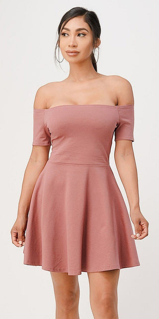 CLEARANCE - La Scala 25795 Off the Shoulder Short Sleeve Skater Dress (Size M)