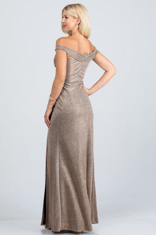 CLEARANCE - La Scala 25854 Off The Shoulder Glittery Jacquard Gathered Gown (Size L)