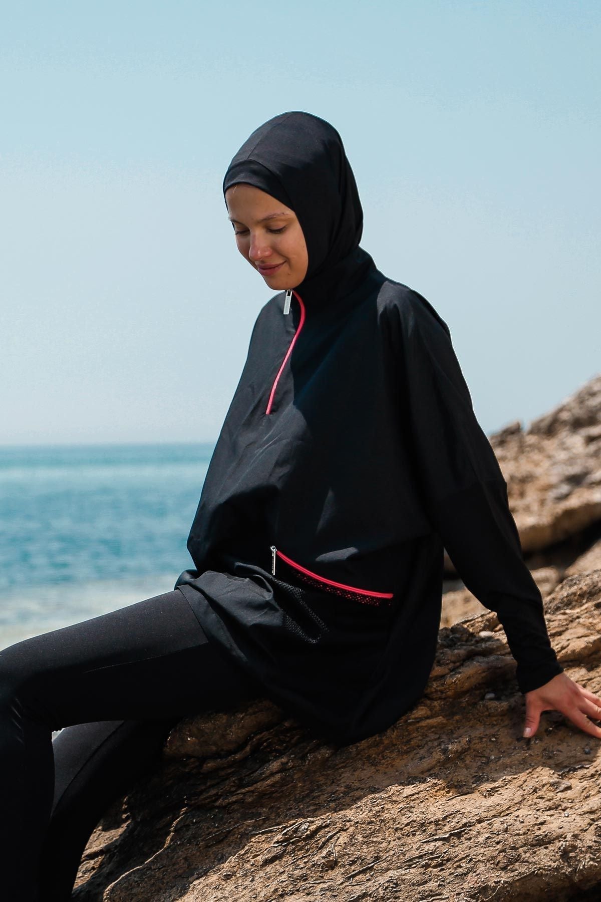 Woven Black Burkini Modest Swimwear M2275 - Glamourous Grace