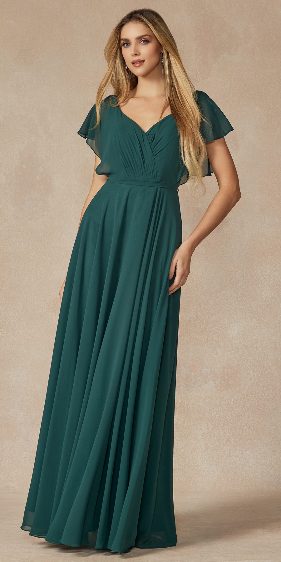 Juliet 261 Flutter Sleeve Formal Dress Cascade Back - Glamourous Grace