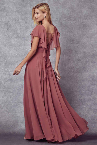 Juliet 261 Flutter Sleeve Formal Dress Cascade Back