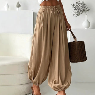 2026 Women's Summer Loose Drawstring Wide-Leg Cropped Pants With Draped Effect Harem Pants For Export Cross-Border Women's Fashion
