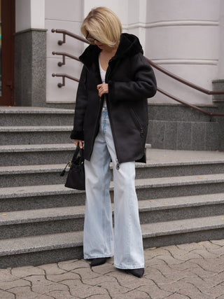 Reversible Faux Shearling Hooded Coat