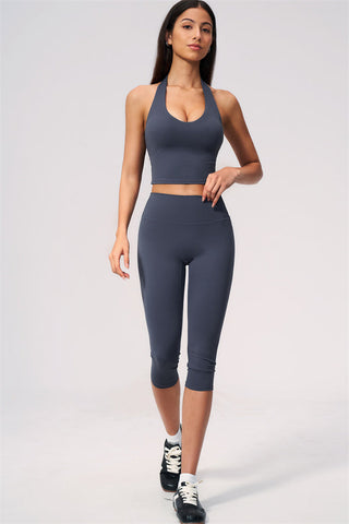 The Twirl Wide Strap Halter Crop Top Capri Leggings 2-Piece Set