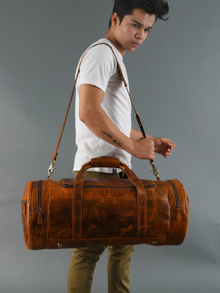 Leather Gym Travel Bag, Round - Glamourous Grace