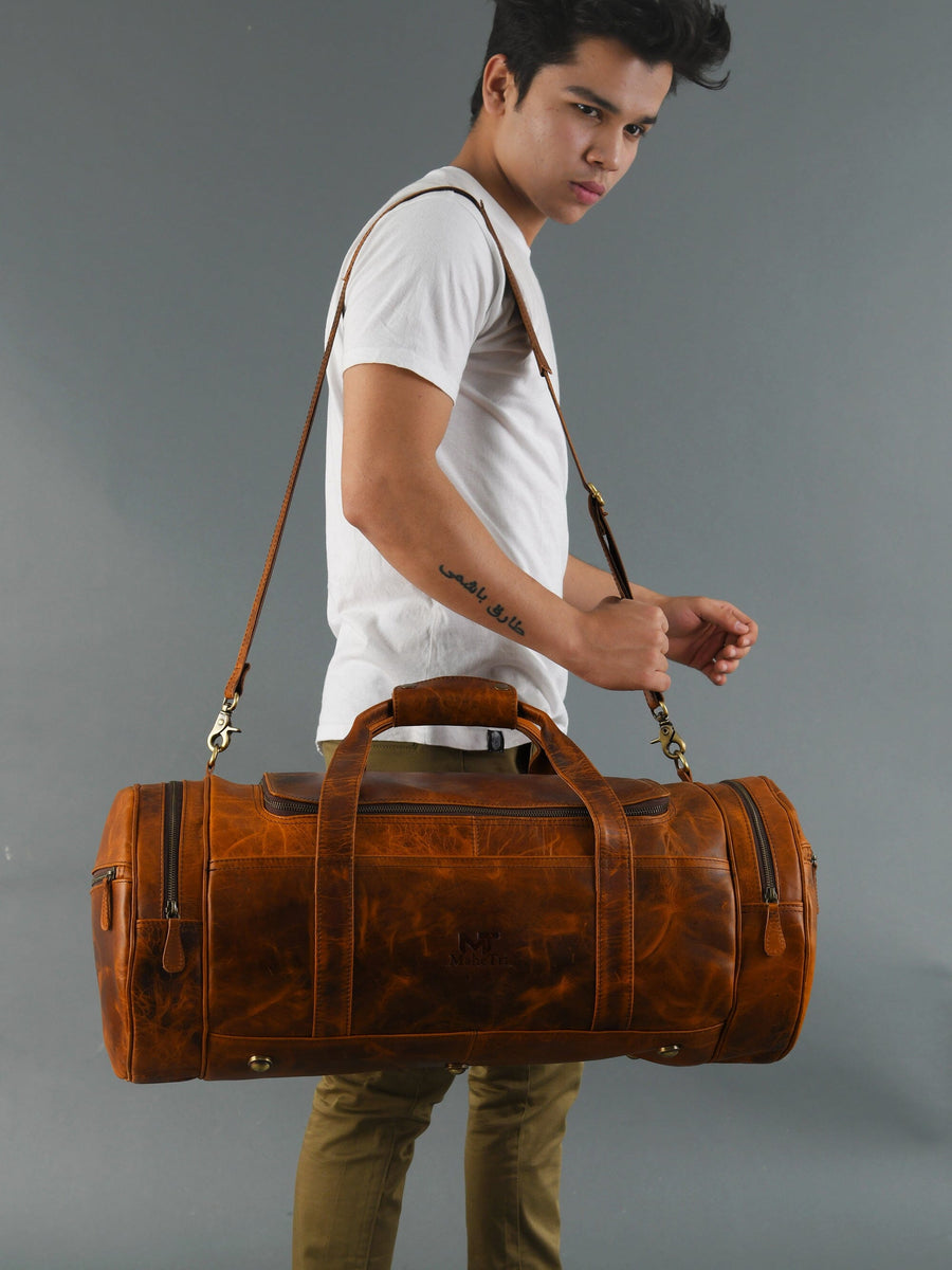 Leather Gym Travel Bag, Round - Glamourous Grace