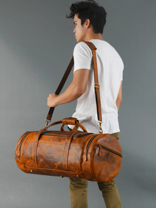 Leather Gym Travel Bag, Round - Glamourous Grace