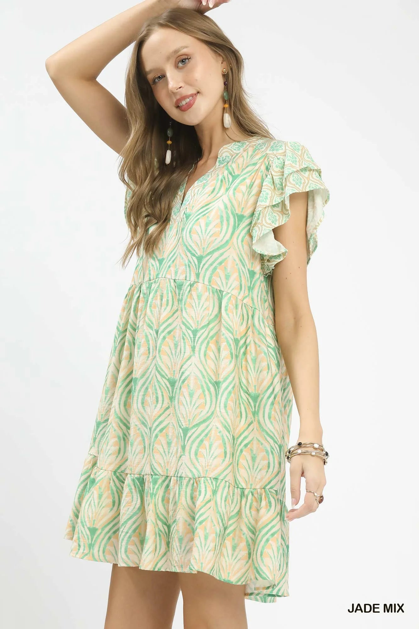 Umgee Mix Printed Flutter Sleeve Dress - Glamourous Grace