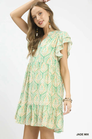 Umgee Mix Printed Flutter Sleeve Dress - Glamourous Grace