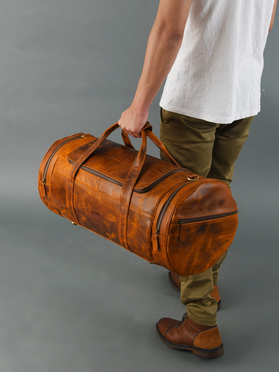 Leather Gym Travel Bag, Round - Glamourous Grace