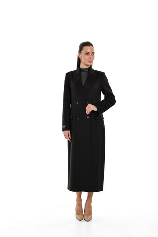 Alaska Longline Cashmere Wool Blend Coat in Black