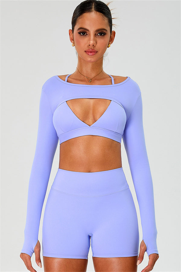 The Ember Sports Bra Crop Top Shorts 3-Piece Set - Glamourous Grace