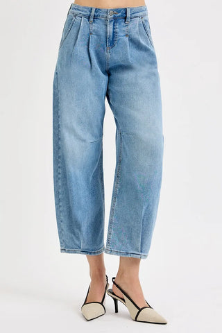RISEN Mid Rise Fit Crop Wide Volume Leg Jeans