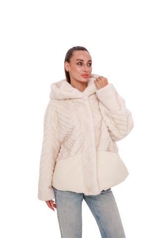Montana Eco-Fur Down Fill Coat in Ivory