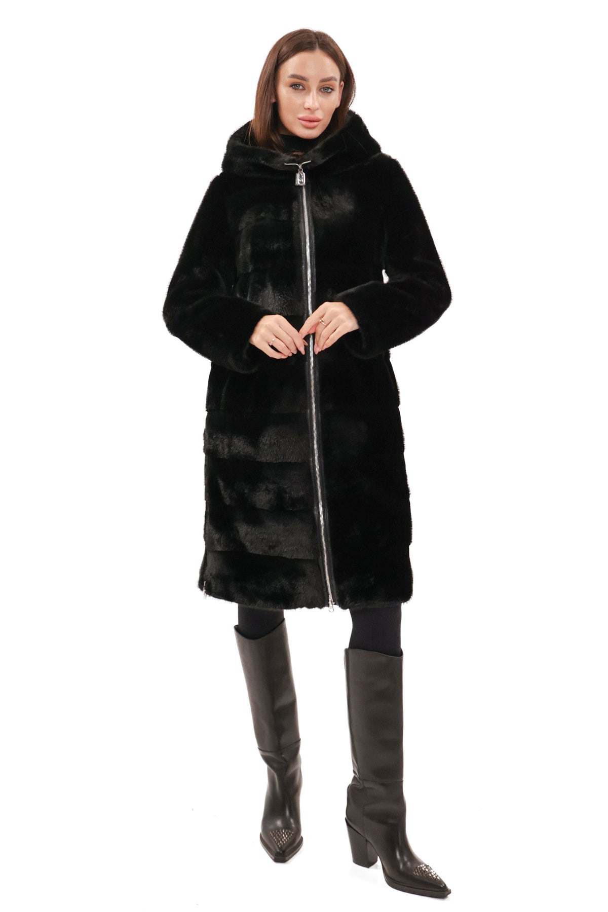 Faux Mink Effect Fur Hooded Coat