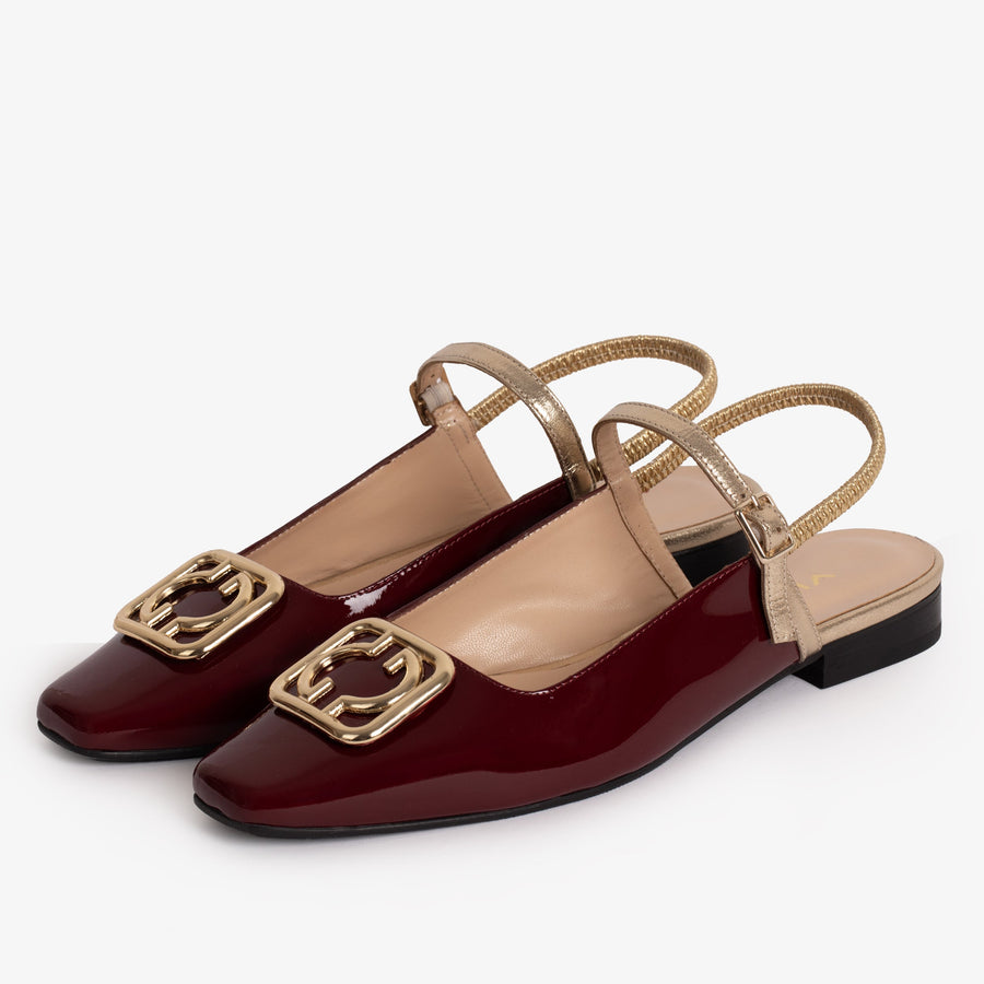 The Rosalinda Burgundy Patent Leather Women Flat Slingback Sandal - Glamourous Grace