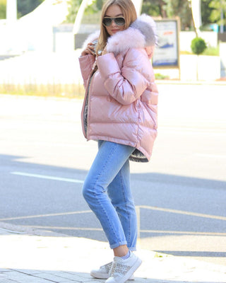 Nicole Genuine Polar Fox Reversible Down Coat
